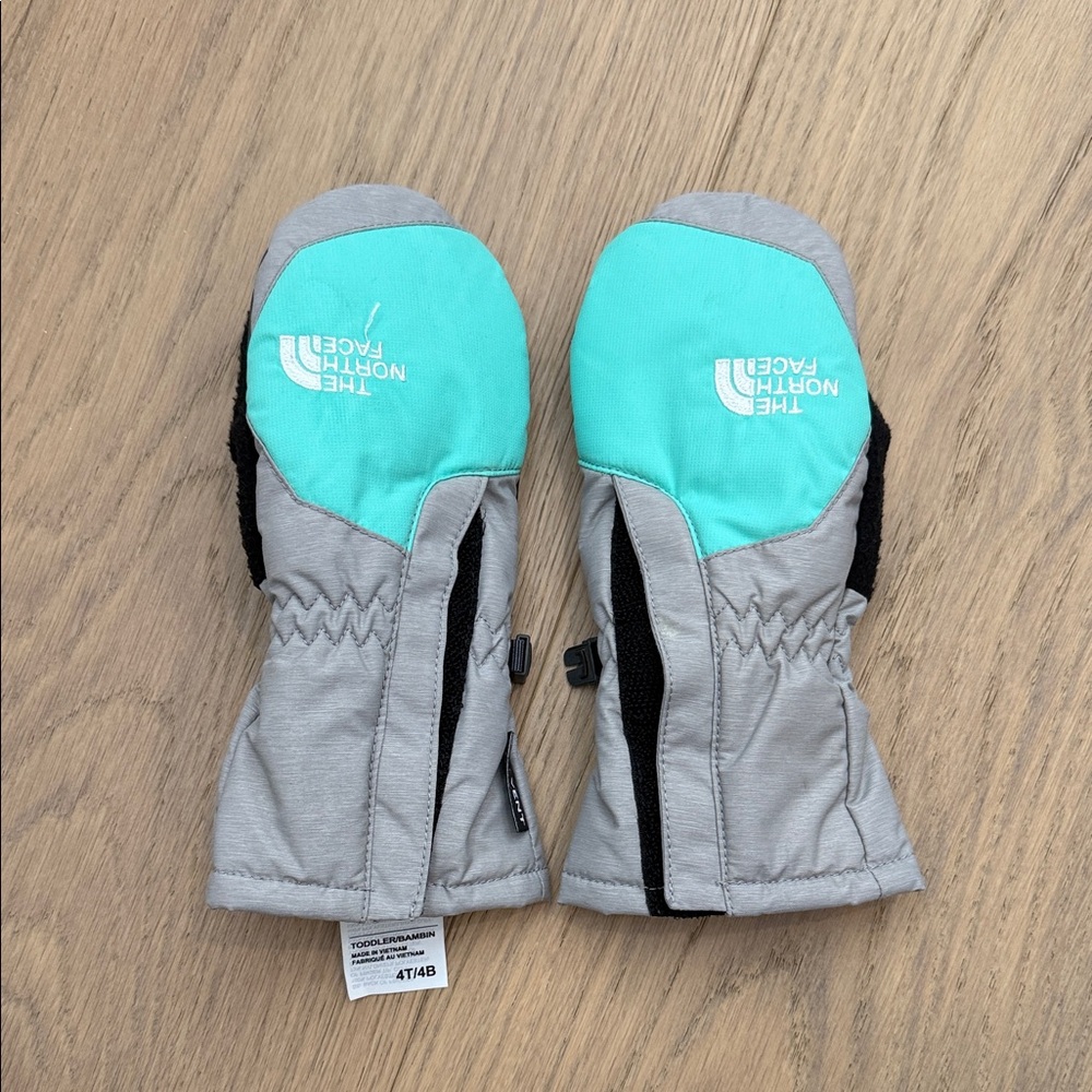 The North Face Gray and Aqua Toddler Mittens